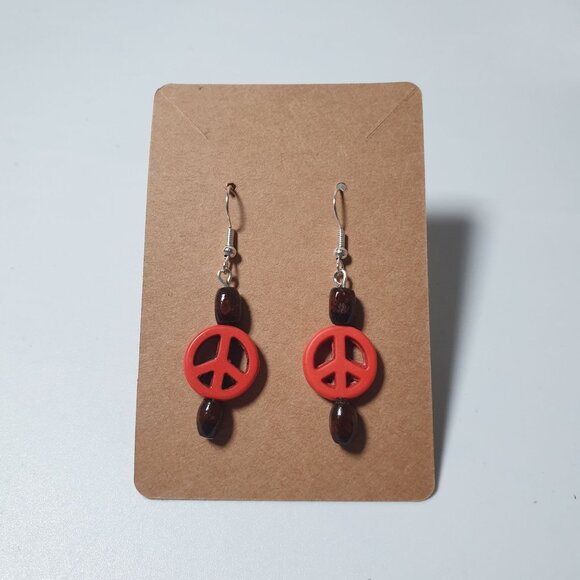 Handmade By Donovan Orange Peace Earrings Boho Bead Dangle Artisan Beach Core - Picture 2 of 3